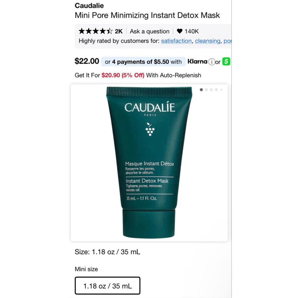 New Caudalie Skincare Detox Mask 35ml